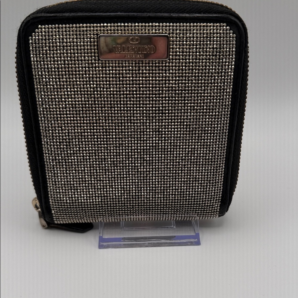 Valentino Black and Silver Crystal Zip Wallet